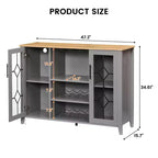 Meuble de bar en bois de 47'' avec portes en verre - Cave à vin avec étagères réglables