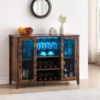 Meuble de bar en bois de 47'' avec portes en verre - Cave à vin avec étagères réglables