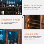 Meuble de bar en bois de 47'' avec portes en verre - Cave à vin avec étagères réglables