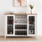 Meuble de bar en bois de 47'' avec portes en verre - Cave à vin avec étagères réglables