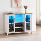 Meuble de bar en bois de 47'' avec portes en verre - Cave à vin avec étagères réglables