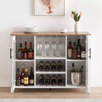 Meuble de bar en bois de 47'' avec portes en verre - Cave à vin avec étagères réglables