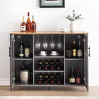 Meuble de bar en bois de 47'' avec portes en verre - Cave à vin avec étagères réglables