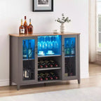 Meuble de bar en bois de 47'' avec portes en verre - Cave à vin avec étagères réglables