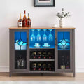 47'' Wooden Bar Cabinet with Glass Doors - Wine Storage Station with Adjustable Shelves