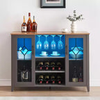 47'' Wooden Bar Cabinet with Glass Doors - Wine Storage Station with Adjustable Shelves