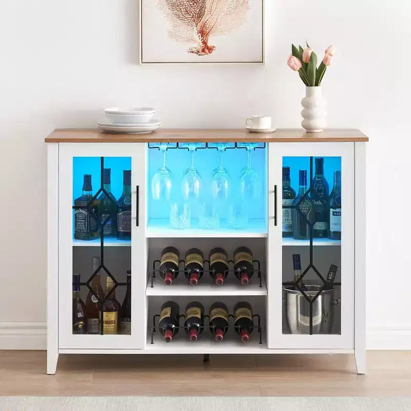 Mobile bar in legno da 47" con ante in vetro - Cantinetta con ripiani regolabili
