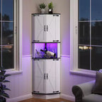 65 Tall Farmhouse Corner Cabinet, Display Storage Cabinet with Barn Door, 5 Tier Shelves, Space Organizer for Living Room, Bar, Kitchen, Bathroom