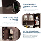Mobile bar da caffè con raffinate ante scorrevoli in stile fienile, credenza buffet con portabottiglie, mobile contenitore per cucina, sala da pranzo