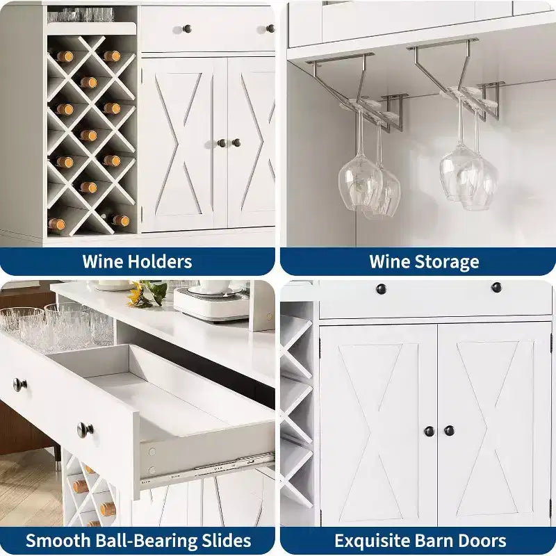 Mobile bar da caffè con raffinate ante scorrevoli in stile fienile, credenza buffet con portabottiglie, mobile contenitore per cucina, sala da pranzo