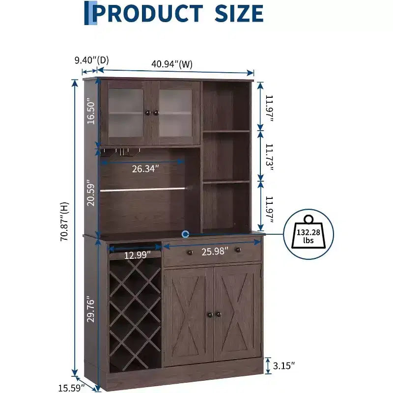 Mobile bar da caffè con raffinate ante scorrevoli in stile fienile, credenza buffet con portabottiglie, mobile contenitore per cucina, sala da pranzo