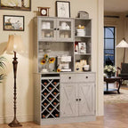 Coffee Bar Cabinet with Exquisite Barn Doors, Sideboard Buffet Cabinet with Wine Bottle Rack, Storage Cabinet for Kitchen,Dining Room