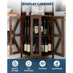 Meuble d'angle de bar avec lumières LED, meuble d'angle avec prise, espace de rangement et casier à vin amovible, meuble à café de style ferme pour salle à manger