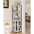 Meuble d'angle de bar avec lumières LED, meuble d'angle avec prise, espace de rangement et casier à vin amovible, meuble à café de style ferme pour salle à manger