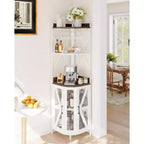 Meuble d'angle de bar avec lumières LED, meuble d'angle avec prise, espace de rangement et casier à vin amovible, meuble à café de style ferme pour salle à manger