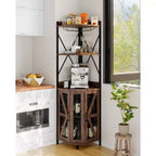 Meuble d'angle de bar avec lumières LED, meuble d'angle avec prise, espace de rangement et casier à vin amovible, meuble à café de style ferme pour salle à manger