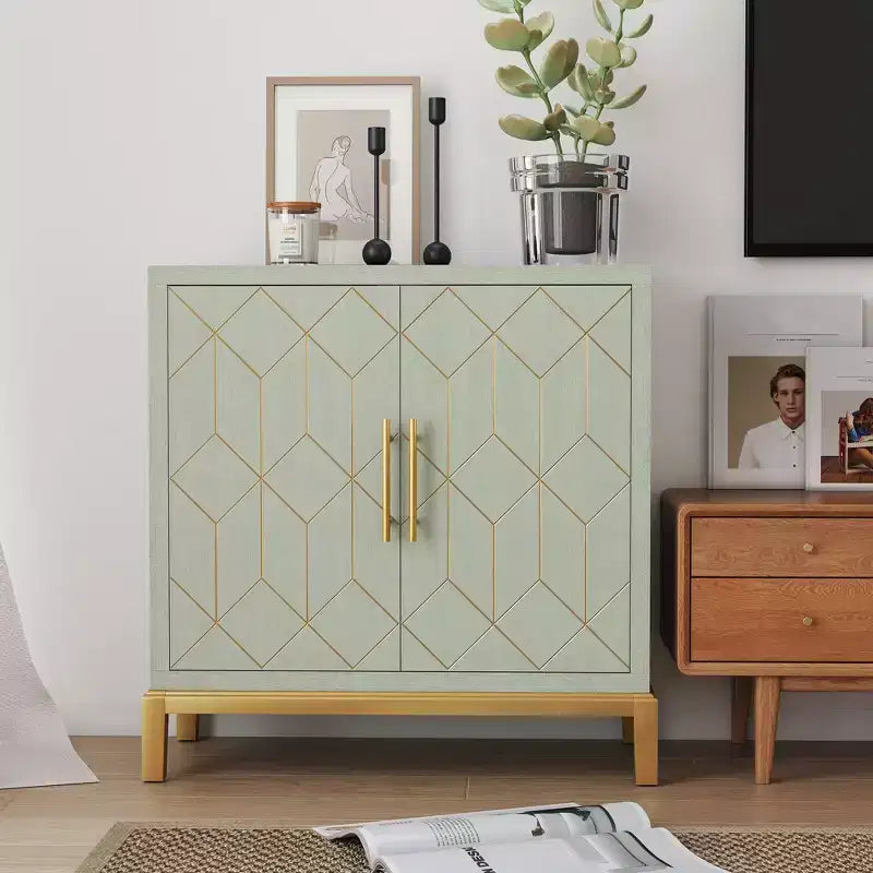 Modern Sideboard with Gold Hardware, Wooden Storage Cabinet with 2 Doors, Accent Buffet for Living Room, Dining Room, Kitchen