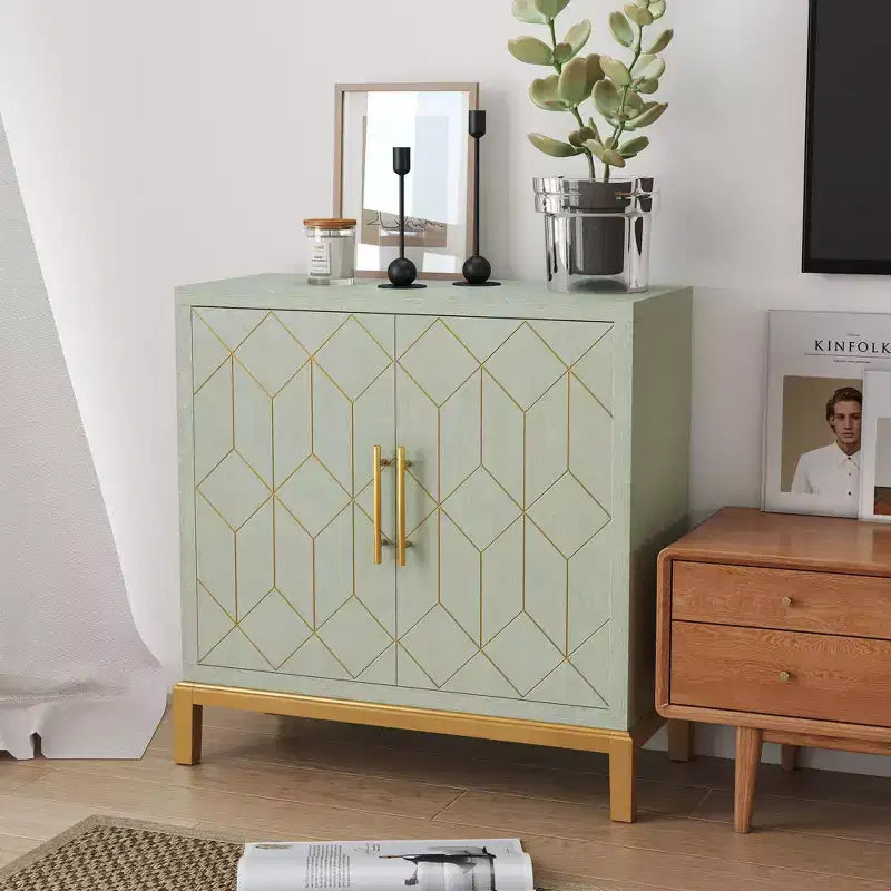 Buffet moderne avec quincaillerie dorée, Armoire de rangement en bois à 2 portes, Meuble d'appoint pour salon, salle à manger, cuisine