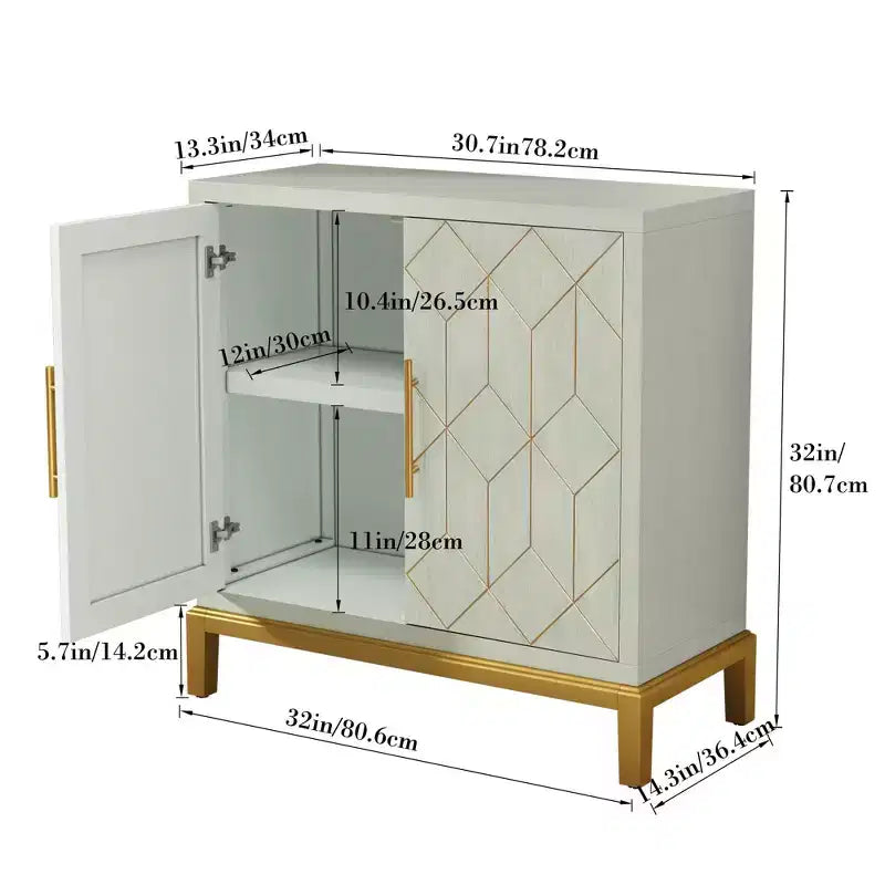 Buffet moderne avec quincaillerie dorée, Armoire de rangement en bois à 2 portes, Meuble d'appoint pour salon, salle à manger, cuisine