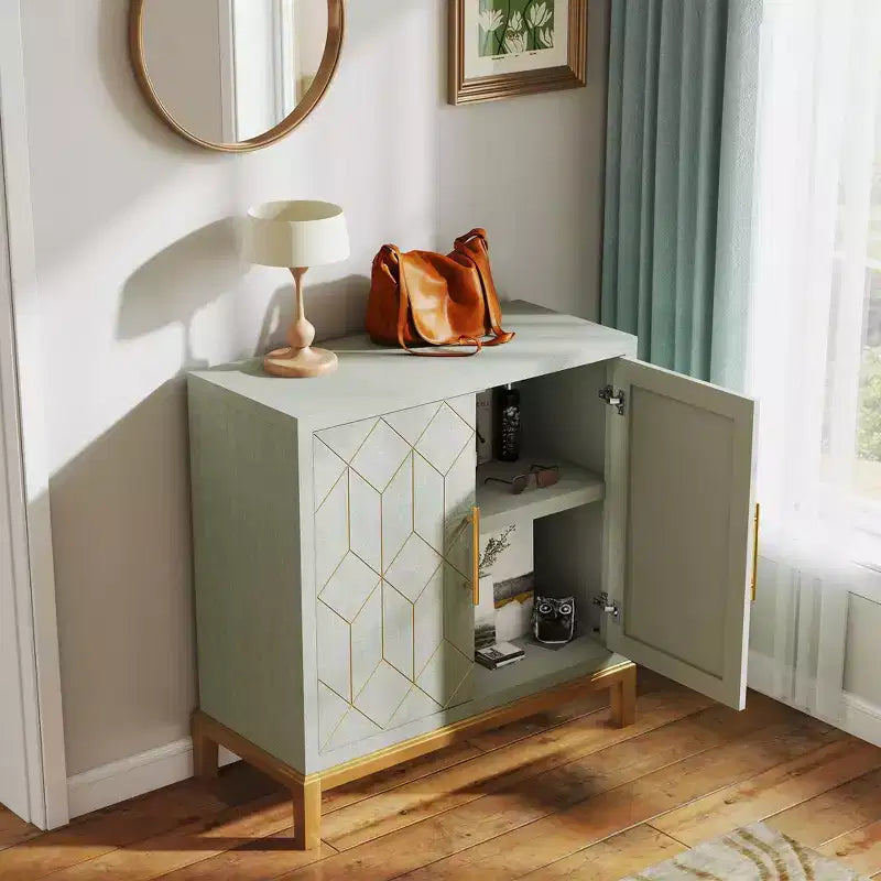 Buffet moderne avec quincaillerie dorée, Armoire de rangement en bois à 2 portes, Meuble d'appoint pour salon, salle à manger, cuisine