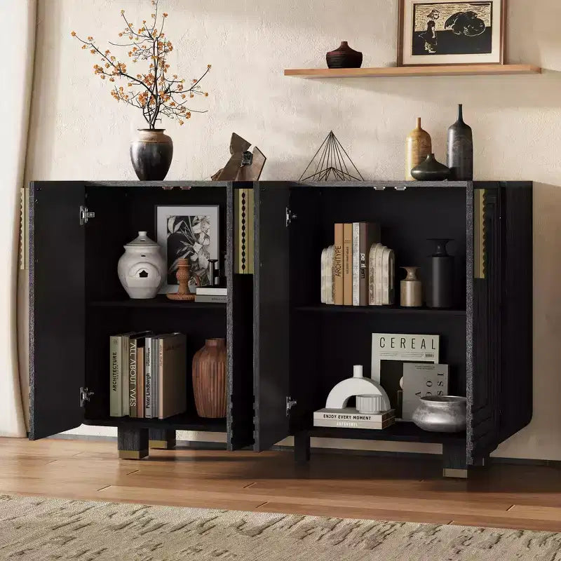Credenza in stile vintage da 54 pollici con contenitore, Credenza da incasso vintage a 4 ante con ripiani regolabili, Adatta per sala da pranzo, cucina