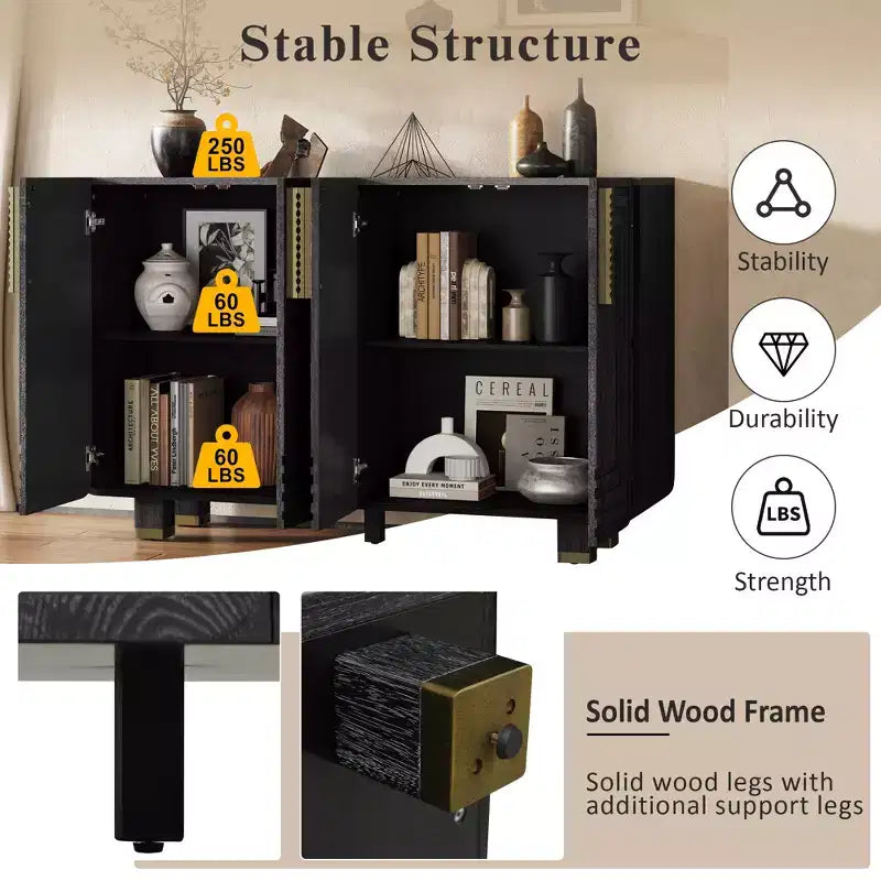 Credenza in stile vintage da 54 pollici con contenitore, Credenza da incasso vintage a 4 ante con ripiani regolabili, Adatta per sala da pranzo, cucina