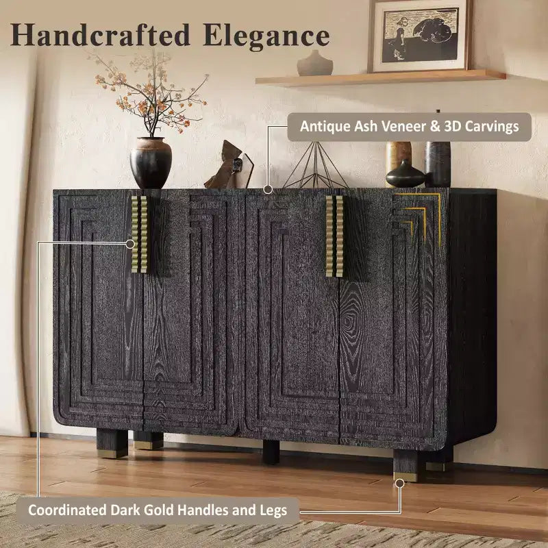 Credenza in stile vintage da 54 pollici con contenitore, Credenza da incasso vintage a 4 ante con ripiani regolabili, Adatta per sala da pranzo, cucina