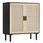 Rattan Storage Cabinet with 2 Magnetic Doors and Adjustable Shelves Sideboard Buffet Black
