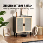 Meuble de rangement en rotin avec 2 portes magnétiques et étagères réglables Buffet Noir