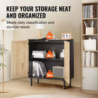 Meuble de rangement en rotin avec 2 portes magnétiques et étagères réglables Buffet Noir