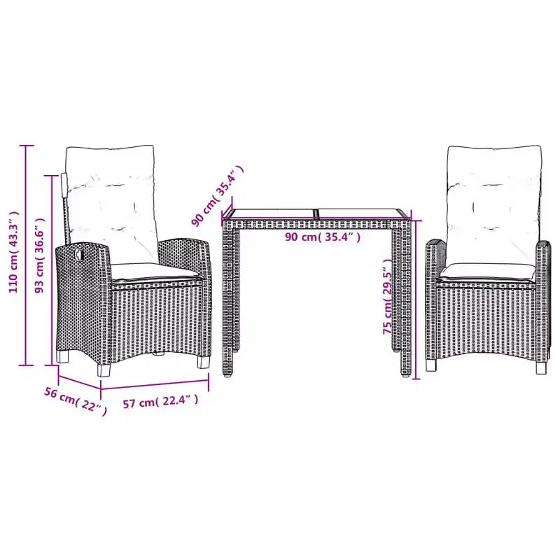vidaXL Set Pranzo da Esterno Moderno con Cuscini - Polyrattan