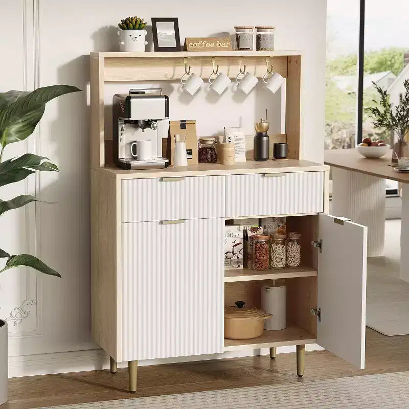 Meuble de Rangement Buffet avec Espace de Rangement, Petit Buffet Moderne avec Étagères Réglables et 2 Tiroirs, Table Console Buffet en Bois pour Salle à Manger