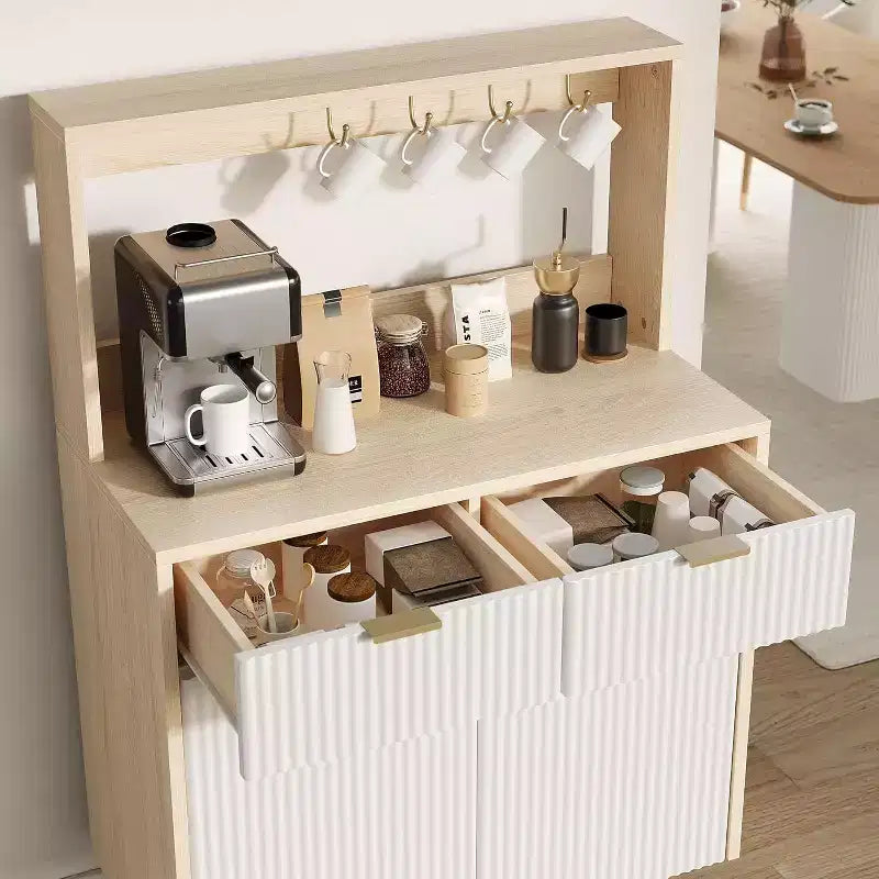 Meuble de Rangement Buffet avec Espace de Rangement, Petit Buffet Moderne avec Étagères Réglables et 2 Tiroirs, Table Console Buffet en Bois pour Salle à Manger