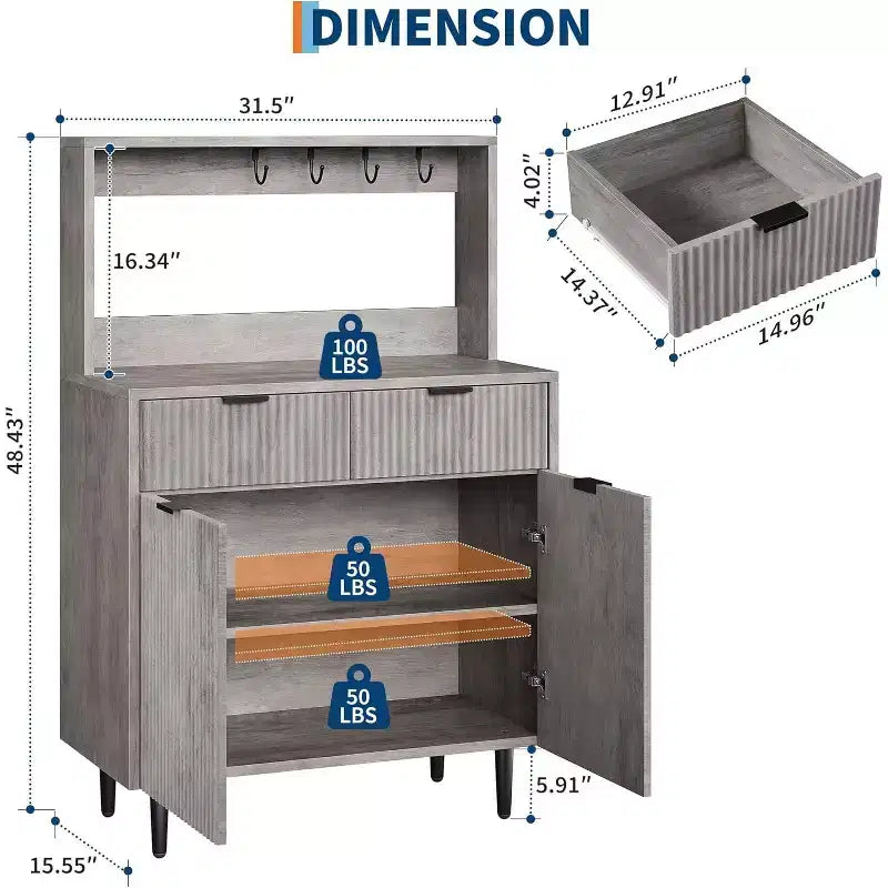 Meuble de Rangement Buffet avec Espace de Rangement, Petit Buffet Moderne avec Étagères Réglables et 2 Tiroirs, Table Console Buffet en Bois pour Salle à Manger