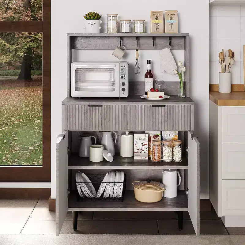 Meuble de Rangement Buffet avec Espace de Rangement, Petit Buffet Moderne avec Étagères Réglables et 2 Tiroirs, Table Console Buffet en Bois pour Salle à Manger