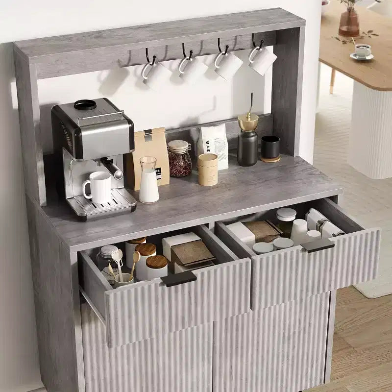 Meuble de Rangement Buffet avec Espace de Rangement, Petit Buffet Moderne avec Étagères Réglables et 2 Tiroirs, Table Console Buffet en Bois pour Salle à Manger