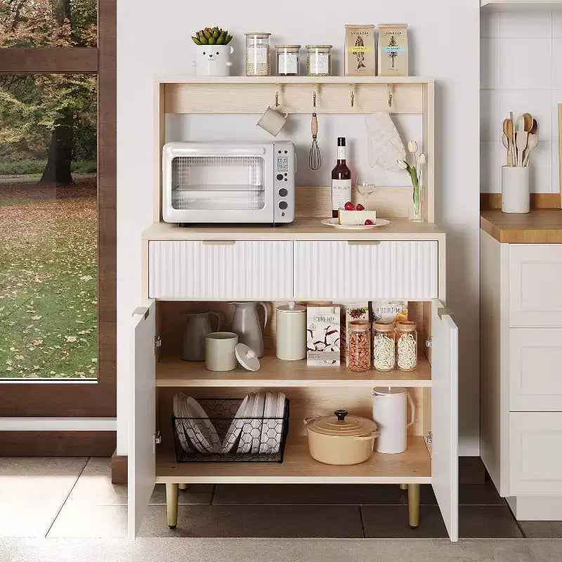 Meuble de Rangement Buffet avec Espace de Rangement, Petit Buffet Moderne avec Étagères Réglables et 2 Tiroirs, Table Console Buffet en Bois pour Salle à Manger