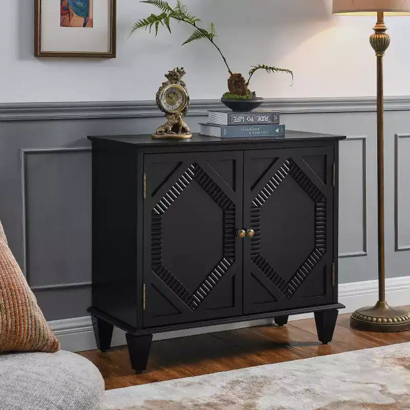 Mobile credenza geometrico 34, mobile buffet moderno a 2 ante con ripiano regolabile per ingresso, soggiorno - Panipeachy