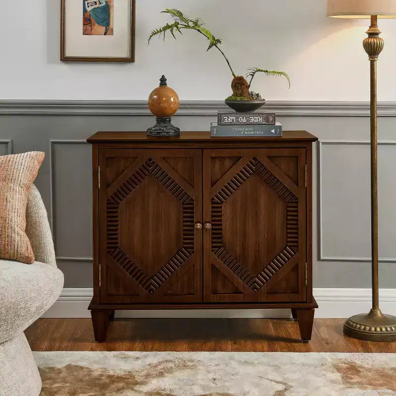 34 Meuble d'appoint géométrique, Buffet de rangement moderne à 2 portes avec étagère réglable pour entrée, salon - Panipeachy