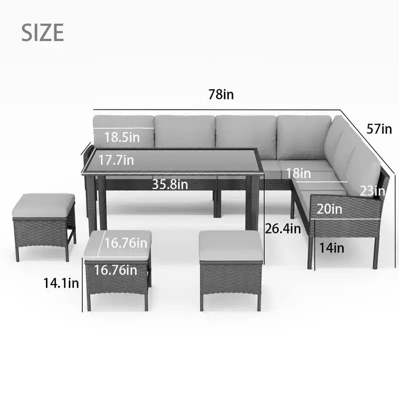 CLIHOME Set da esterno 7 pezzi Set da conversazione per patio Arredamento da patio per piccoli spazi