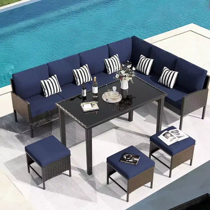 CLIHOME Set da esterno 7 pezzi Set da conversazione per patio Arredamento da patio per piccoli spazi
