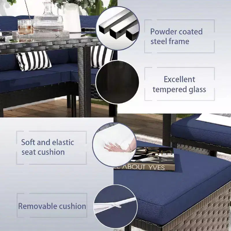 CLIHOME Set da esterno 7 pezzi Set da conversazione per patio Arredamento da patio per piccoli spazi
