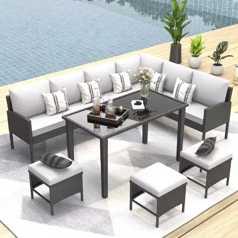 CLIHOME Set da esterno 7 pezzi Set da conversazione per patio Arredamento da patio per piccoli spazi