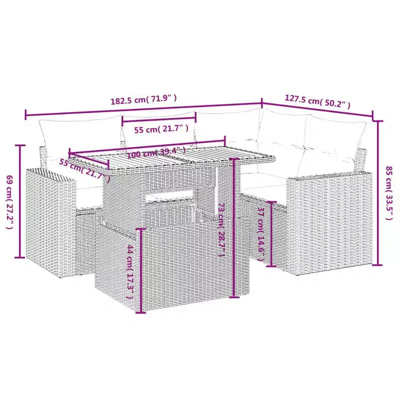 vidaXL Ensemble de canapé d'extérieur modulaire avec rangement, coussins de différentes couleurs