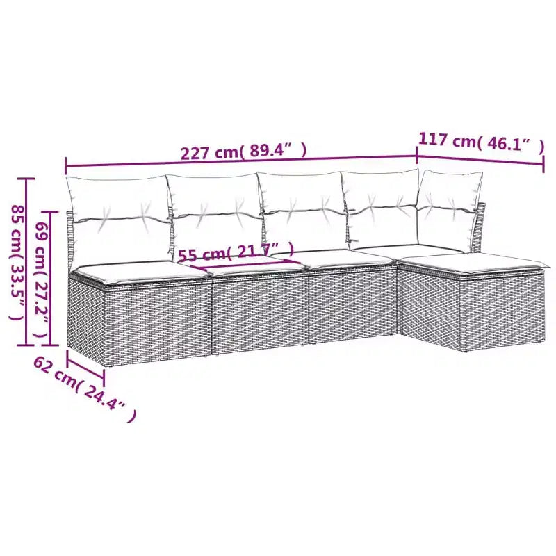 vidaXL Set Divano Modulare da Esterno a 5 Posti con Cuscini - Polyrattan, Vari Colori