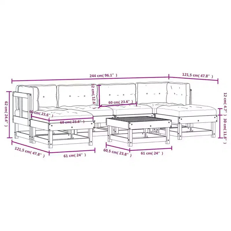 vidaXL Set Lounge da Esterno con Cuscini - Legno Massello Rustico