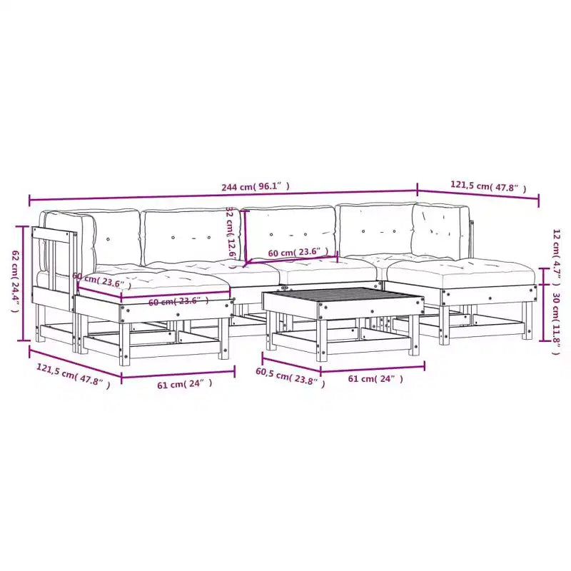 vidaXL Set Lounge da Esterno con Cuscini - Legno Massello Rustico