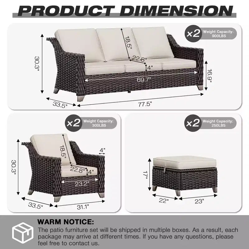 Set da Patio UPTIOT per Esterni con due Divani, Sedie, Pouf e Tavolo con Focolare per Riunioni Spaziose
