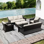 Set da Patio UPTIOT per Esterni con due Divani, Sedie, Pouf e Tavolo con Focolare per Riunioni Spaziose