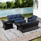 Set da Patio UPTIOT per Esterni con due Divani, Sedie, Pouf e Tavolo con Focolare per Riunioni Spaziose